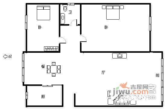 中关村公寓2室2厅1卫130㎡户型图