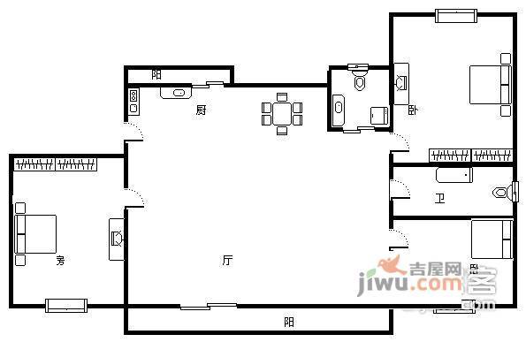 中关村公寓3室2厅1卫130㎡户型图