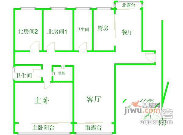 中关村公寓3室2厅2卫149㎡户型图