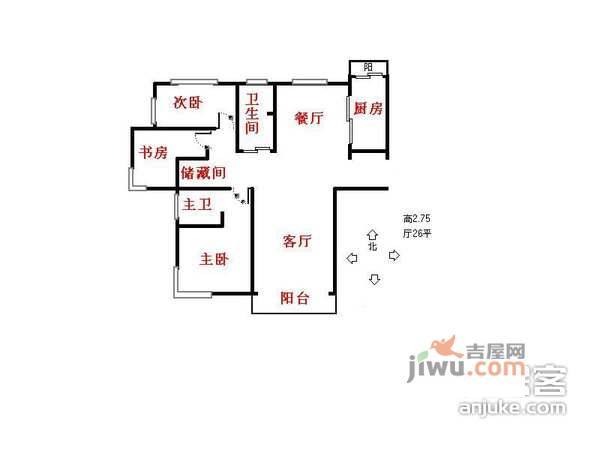 都华名苑2室2厅1卫105㎡户型图