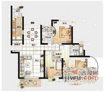 都华名苑3室2厅2卫149㎡户型图