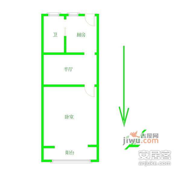 甘泉苑1室1厅1卫46㎡户型图