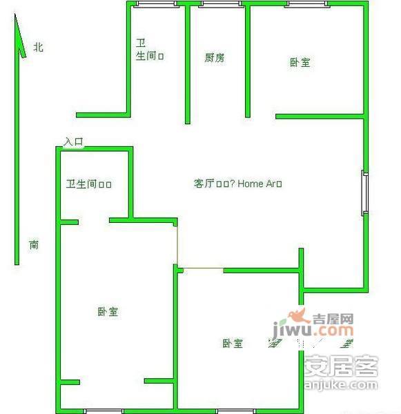 园南一村3室1厅1卫78㎡户型图