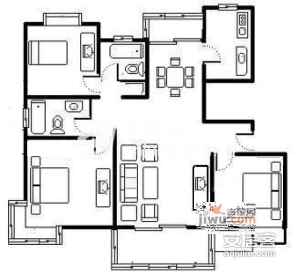 紫金花园3室2厅2卫181㎡户型图