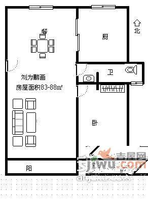 松云水苑1室2厅1卫102㎡户型图