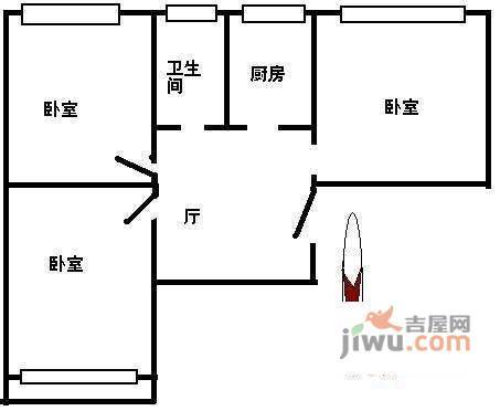 曹杨四村3室1厅1卫88㎡户型图