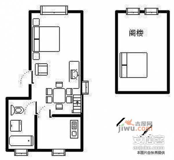 新福康里1室2厅1卫60㎡户型图