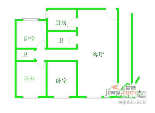 黎金苑3室2厅2卫140㎡户型图