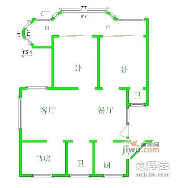 天山新苑3室2厅1卫125㎡户型图