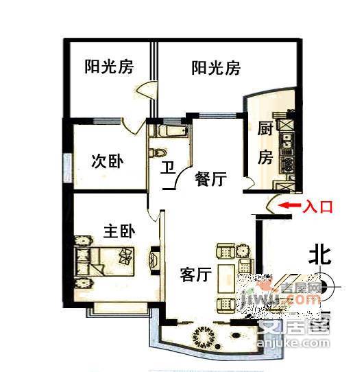 秋水云庐2室2厅1卫124㎡户型图