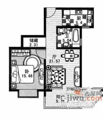 达安锦园1室2厅1卫80㎡户型图