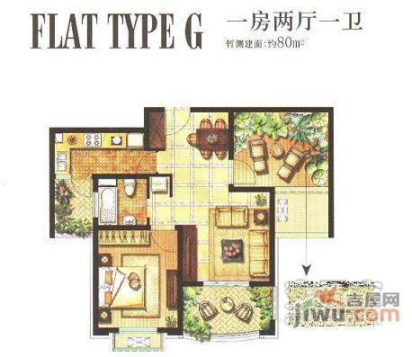 东方帕堤欧1室2厅1卫73㎡户型图