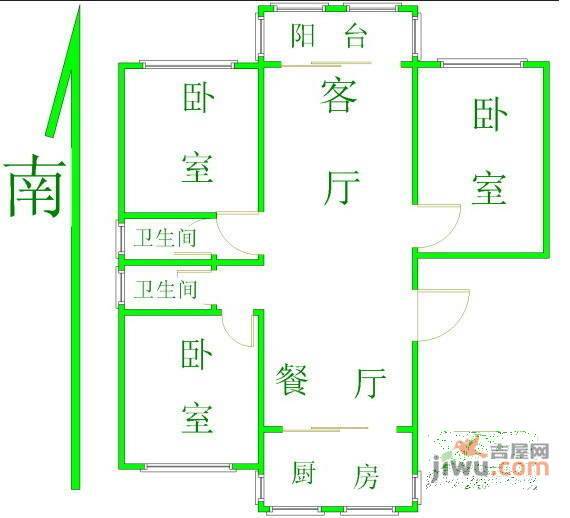 翰城国际3室2厅1卫147㎡户型图