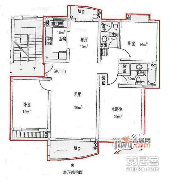 天宝恬苑3室2厅1卫110㎡户型图