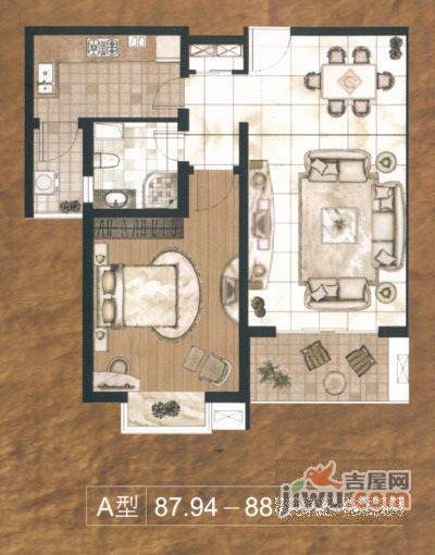 圣骊澳门苑1室2厅1卫89㎡户型图