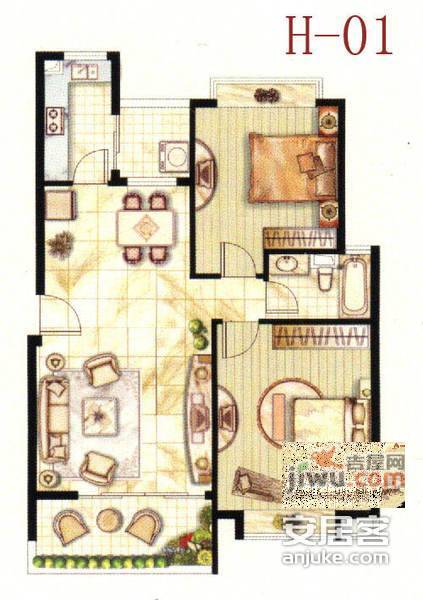 金丰蓝庭2室2厅1卫130㎡户型图