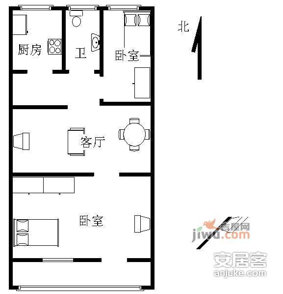 塘东小区2室1厅1卫66㎡户型图