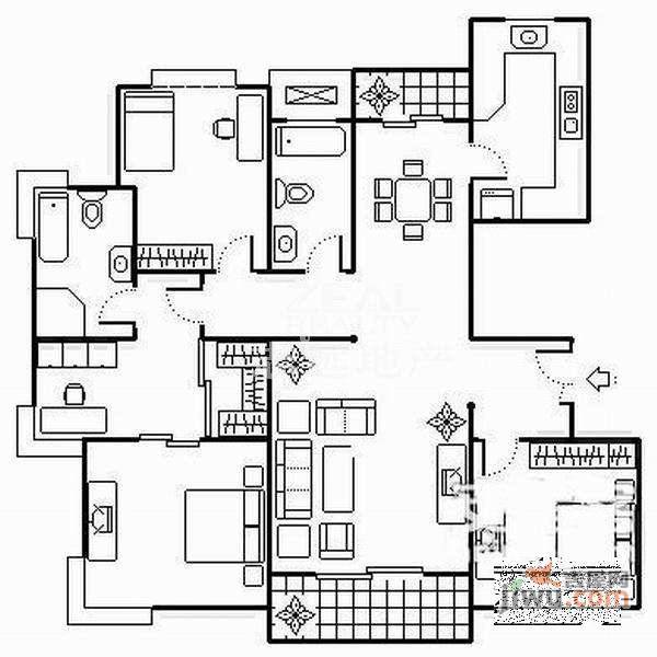 古北瑞仕花园3室2厅2卫230㎡户型图