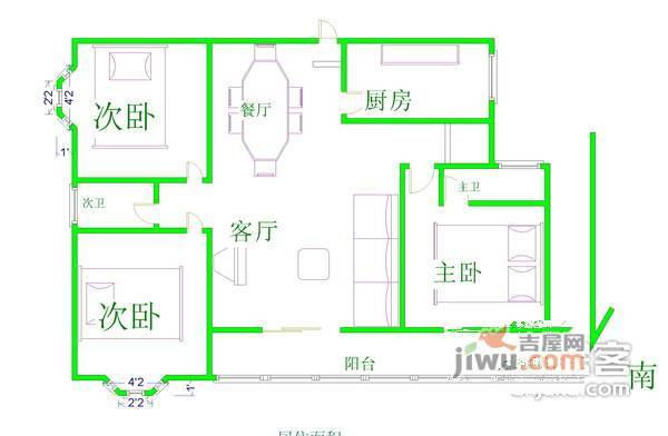 歌林春天馨园3室2厅1卫113㎡户型图