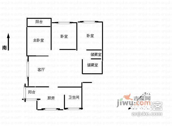 白玉新村3室2厅1卫105㎡户型图