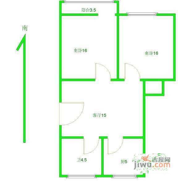 罗山四村2室1厅1卫74㎡户型图