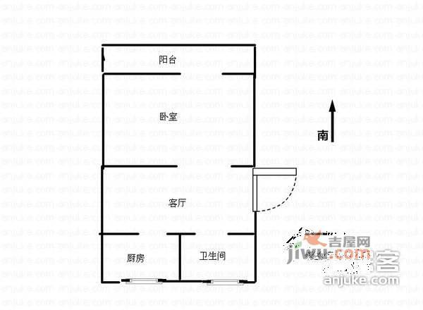 真光新村第五小区1室1厅1卫60㎡户型图