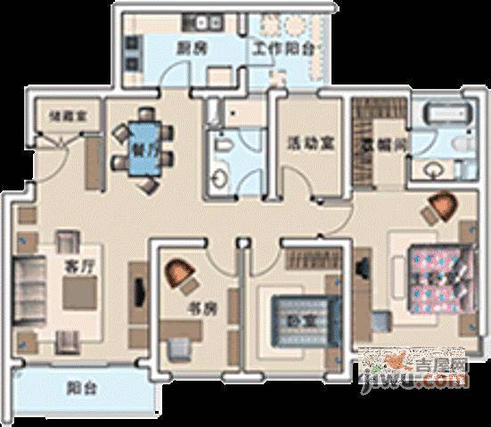 海逸公寓4室2厅2卫218㎡户型图