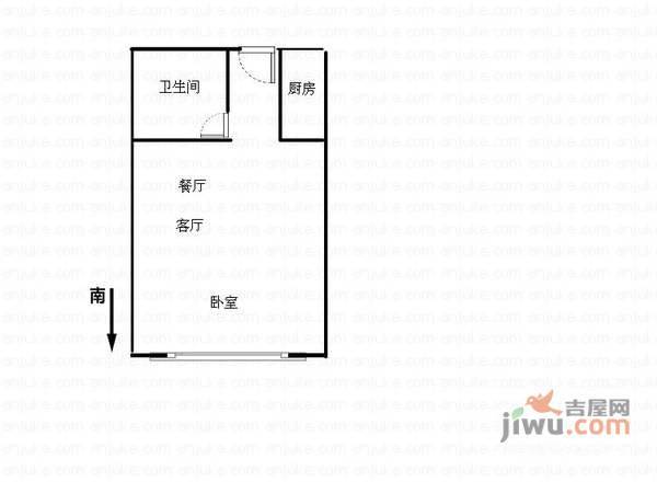 五洲云景花苑1室2厅1卫72㎡户型图