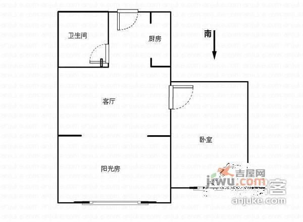 五洲云景花苑2室1厅1卫73㎡户型图