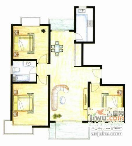 三湘四季花城紫薇苑3室2厅1卫132㎡户型图