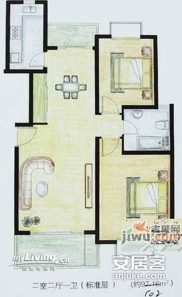 三湘四季花城紫薇苑2室2厅1卫141㎡户型图