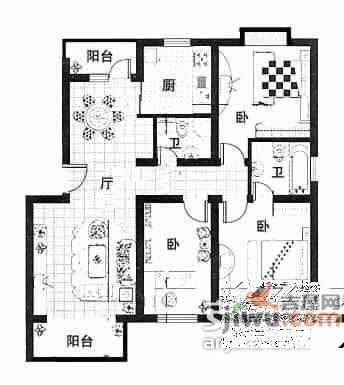 蔚蓝城市花园3室2厅2卫170㎡户型图