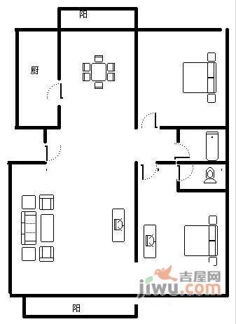 蔚蓝城市花园2室2厅2卫106㎡户型图