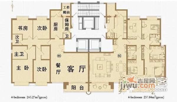 嘉里华庭二期4室2厅2卫246㎡户型图