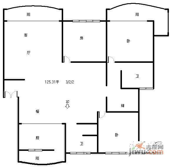 岭南苑3室2厅2卫176㎡户型图