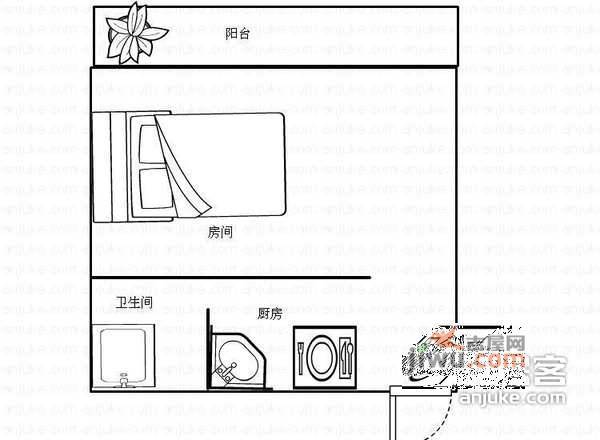 通河一村1室0厅1卫37㎡户型图