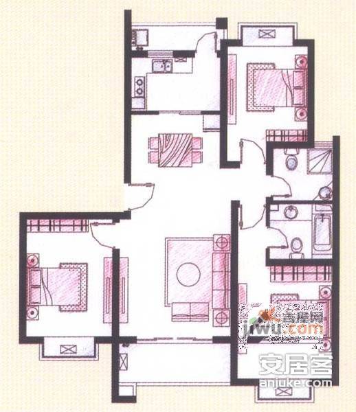 宝华现代城3室2厅2卫140㎡户型图