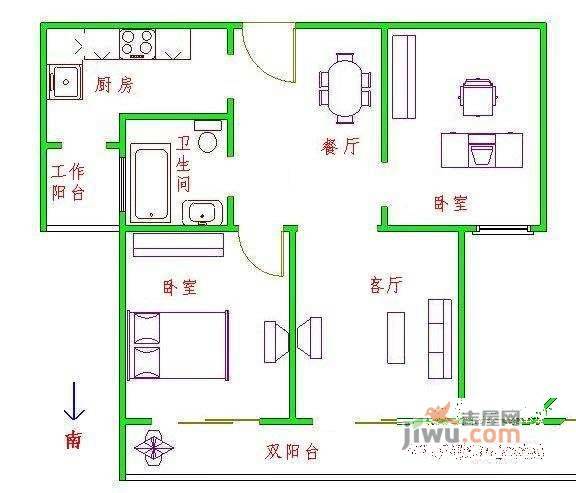 静安丽舍2室2厅1卫83㎡户型图