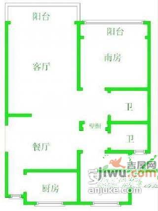 真情公寓一期2室2厅2卫118㎡户型图