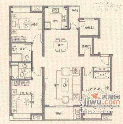 万科白马花园3室2厅1卫160㎡户型图