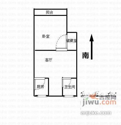 万科白马花园1室1厅1卫51㎡户型图