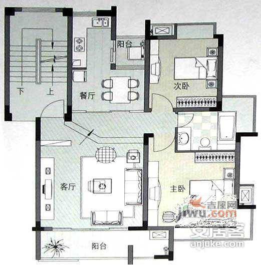 嘉利明珠城3室2厅1卫129㎡户型图