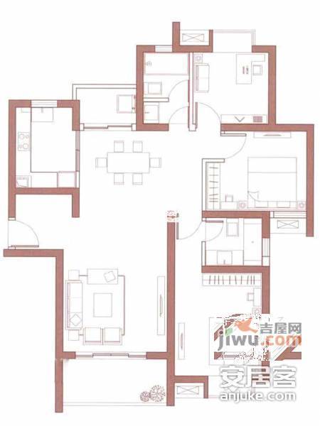 逸流公寓一期3室2厅2卫142㎡户型图