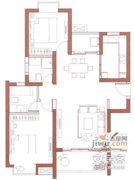 逸流公寓一期2室2厅2卫134㎡户型图