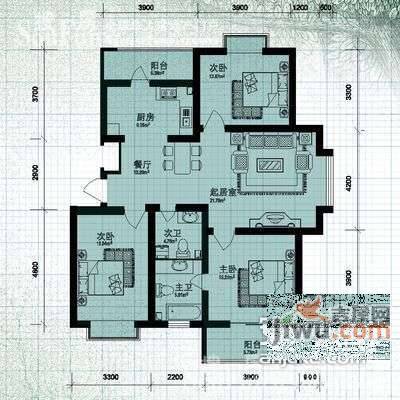 逸流公寓一期3室2厅1卫113㎡户型图