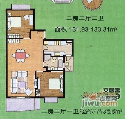 汇翠花园2室1厅1卫91㎡户型图