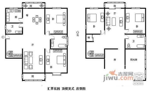 汇翠花园5室3厅3卫288㎡户型图