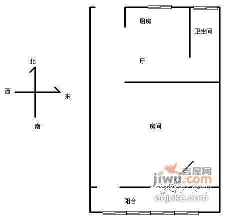 真光新村第二小区1室1厅1卫51㎡户型图