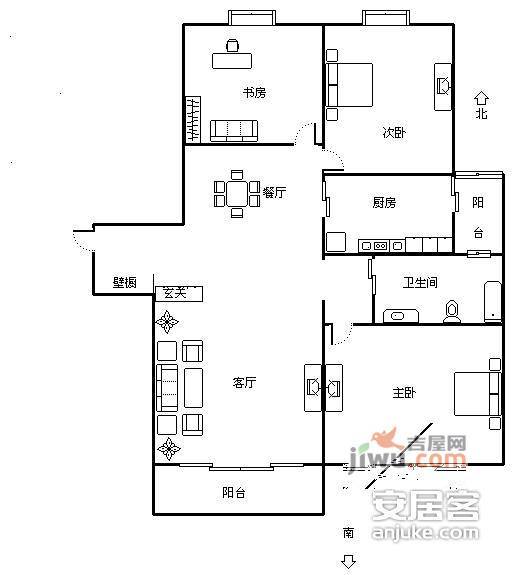 水岸豪庭3室2厅1卫125㎡户型图