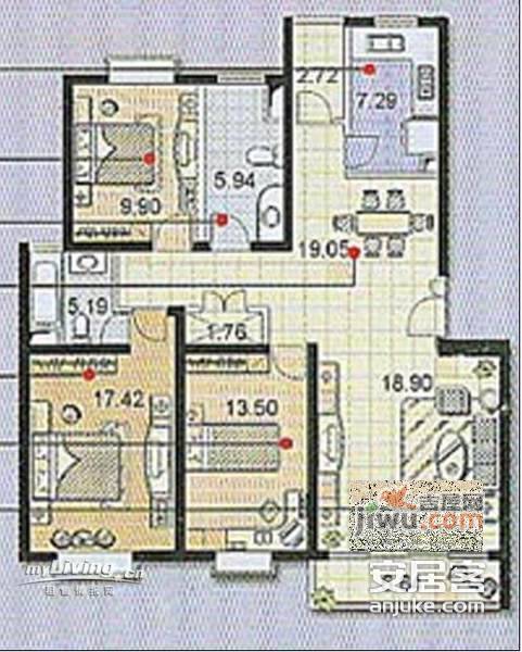 湾流域城二期2室2厅2卫90㎡户型图